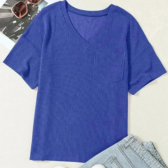 Royal Blue Casual Women's Twisted Threaded Short-Sleeved T-Shirt - Picture 6 of 8
